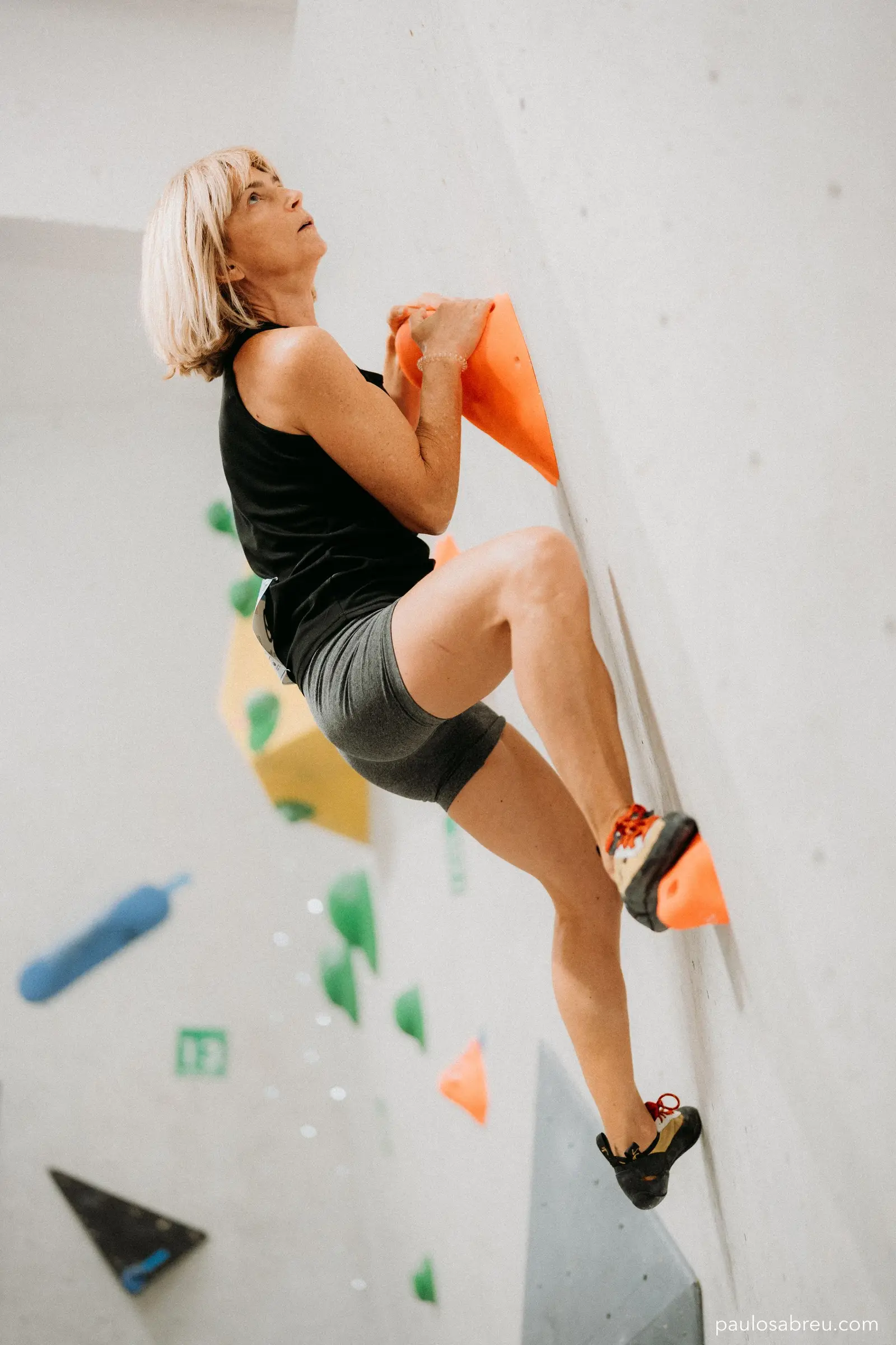 Indoor bouldering wall with colorful routes in Funchal