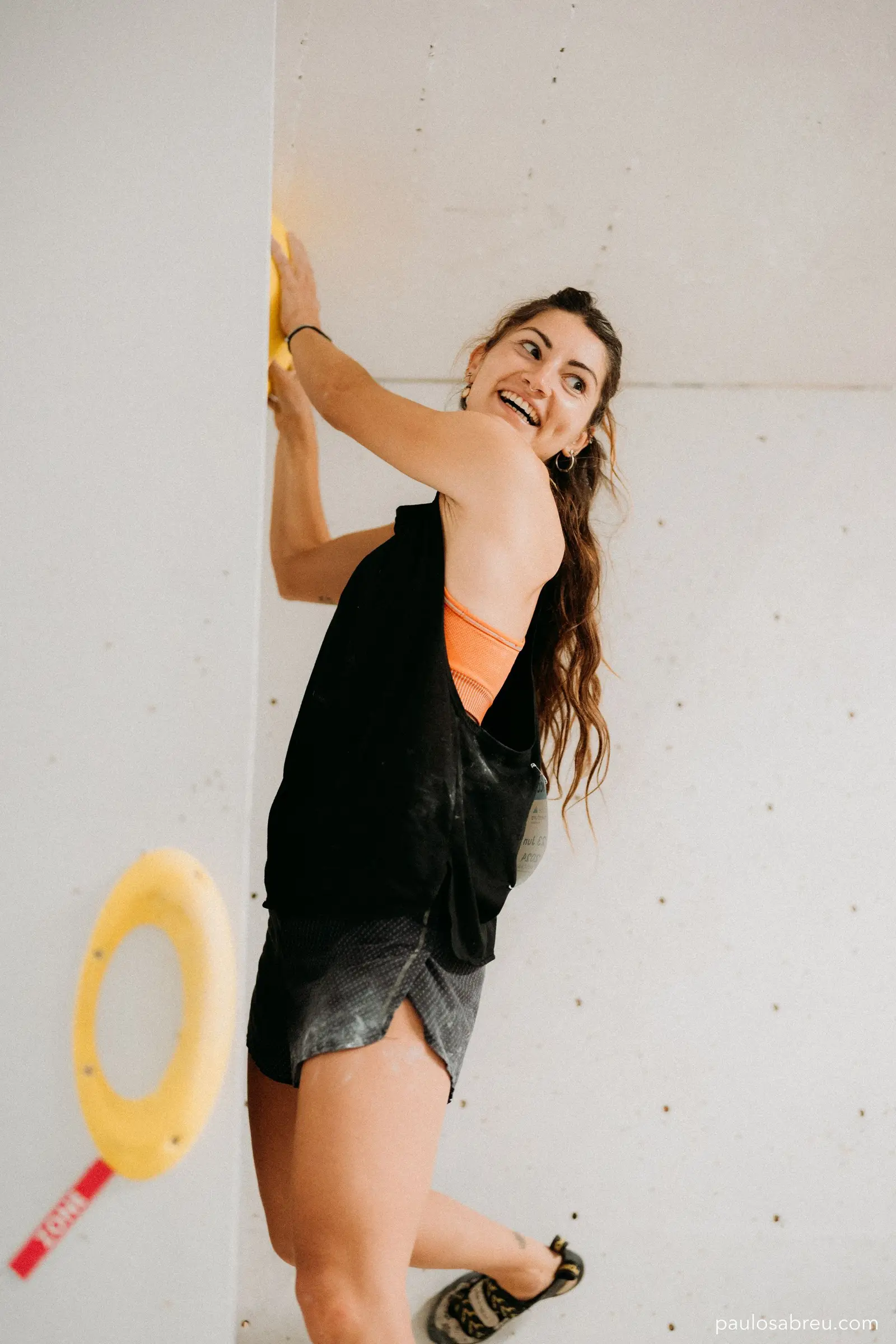 Boulder problem on overhang wall at Madeira Climbing Center
