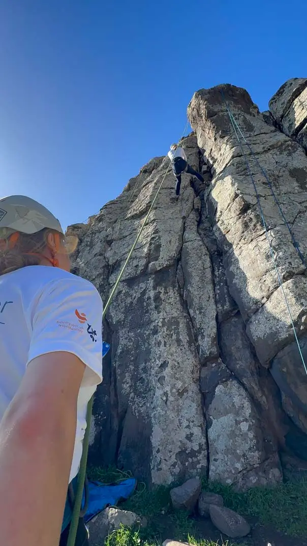 Guided rock climbing session on Madeira sea cliffs